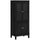 Bathroom Floor Cabinet with 2 Storage Cabinets, Tempered Glass Door, Freestanding Linen Tower with Adjustable Shelves for Living Room, Black