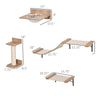 Indoor Cat Activity Tree 4-Piece Set, Mounted Pet Climbing Perches w/ Feeding Station, Hammock Stairs, Scratching Post, Jumping Platform, Beige