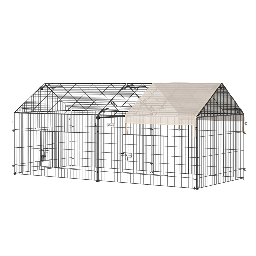 Outdoor Metal Pet Enclosure Small Animal Playpen Run for Rabbits, Chickens, Cats, Small Animals, Black & White 87" x 41"