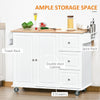 Mobile Kitchen Island Storage Trolley Cart on Wheels with Dropleaf Top, Towel/Spice Rack, 3 Drawers, 2-Door Cabinet, White