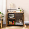 Hidden Litter Box Enclosure with Adjustable Partition, Hidden Cat Furniture with Cushion, Indoor Cat Washroom with Rattan Decoration, Double-door End Table Cabinet, Walnut