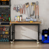 47" Work Bench with Height Adjustable Legs, Bamboo Tabletop Workstation Tool Table on Wheels for Garage, Weight Capacity 1320 Lbs, Black