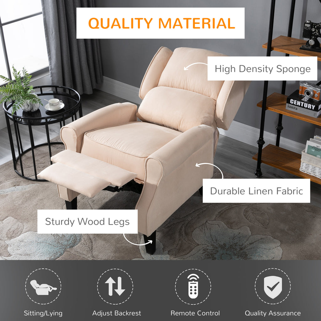 Wingback Heated Vibrating Accent Sofa Vintage Upholstered Massage Recliner Chair Push-back with Remote Controller, light Beige