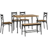Industrial Dining Table Set for 6 People, 6 Piece Kitchen Table and Chairs Set, Dinner Table with Bench, Storage Shelf, Rustic Brown
