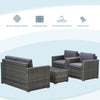 4-Piece Rattan Wicker Furniture Set, Outdoor Cushioned Conversation Furniture with 2 Chairs, Loveseat, and Glass Coffee Table, Grey