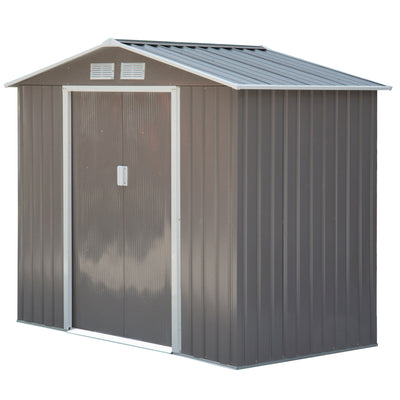 7' x 4' Garden Storage Shed Metal Outdoor Backyard Garden Utility Storage Tool Shed Kit - Grey/White