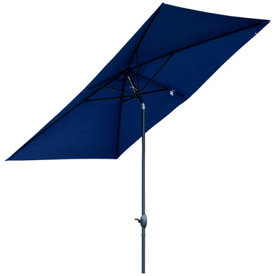 6.6 X 10 ft Rectangular Market Umbrella Patio Outdoor Table Umbrellas with Crank & Push Button Tilt, Blue