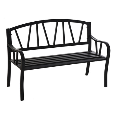 Metal Garden Bench 2-Seater Garden Bench Solid Metal Loveseat Outdoor Furniture For Patio Chair W/ Decorative Backrest & Ergonomic Armrest
