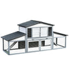 88.5" Wooden Rabbit Hutch Bunny Hutch Guinea Pig House with Removable Tray, Double Ramp and Weatherproof Asphalt Roof for Outdoor, Grey