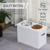 Raised Pet Feeding Storage Station with 2 Stainless Steel Bowls Base for Large Dogs and Other Large Pets  White