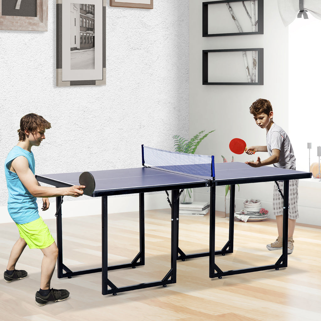 72" Compact Folding Multi-Use Indoor / Outdoor Table Tennis Table With Net And Post Set, Blue