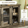 Farmhouse Style Buffet Cabinet, Glass Door Sideboard, Kitchen Storage Cabinet, Coffee Bar for Living Room, Distressed Grey