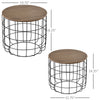 Round Coffee Table Set of 2, Industrial End Tables with Extra Storage Space for Living Room, Brown and Black