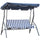 3-Person Patio Porch Swing with Adjustable Canopy for Adults, Steel Frame, Seat & Backrest Cushion, Armrests, Dark Blue & White Striped