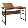 Drafting Table, Adjustable Drawing Desk, Multifunctional Writing Desk with 15-Level Tiltable Tabletop and Storage Shelf for Home Office, Walnut