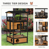 Wooden Outdoor Cat House, Feral Cat Shelter Kitten Tree with Asphalt Roof, Escape Doors, Condo, Jumping Platform, Yellow