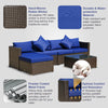 6 Pieces Outdoor PE Rattan Sofa Set, Sectional Conversation Wicker Patio Couch Furniture Set with Cushions and Coffee Table, Blue