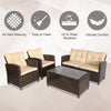 4-piece Outdoor Patio Rattan Furniture Set with 2 Chairs  1 Double Couch  & a Coffee Table & Cushions  Brown
