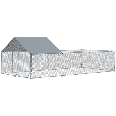 Large Metal Chicken Coop, Walk-in Chicken Runs for Yard with Water-resistant and Anti-UV Cover, Poultry Cage Outdoor for Ducks, Rabbits, Pet Enclosure for Backyard, 19.7' x 9.8' x 6.4'