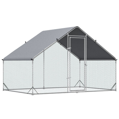 Large Metal Chicken Coop, Walk-in Poultry Cage Galvanized Hen Playpen House with Cover and Lockable Door for Outdoor, 10' x 6.5' x 6.5', Silver