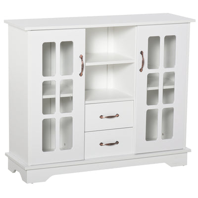 Modern Sideboard Storage Console Cabinet with Glass Door and Drawer for Kitchen  Living & Dining Room  White