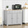 Modern Sideboard Buffet with Rubberwood Top, Buffet Cabinet with 3 Drawers, 3 Cabinets and Adjustable Shelves for Kitchen, Buffet Table, Grey