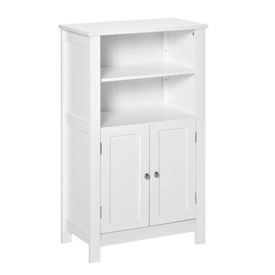 Bathroom Floor Storage Cabinet, Free Standing Side Cabinet with Double Doors and Adjustable Shelves for Living Room Entryway, White