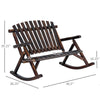 Wooden Rocking Chair, Indoor Outdoor Porch Rocker with Slatted Design, High Back for Backyard, Garden, Carbonized