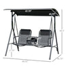 2 Person Porch Swing with Canopy, Covered Patio Swing with Pivot Storage Table, Cup Holder, & Adjustable Overhead Canopy, Black