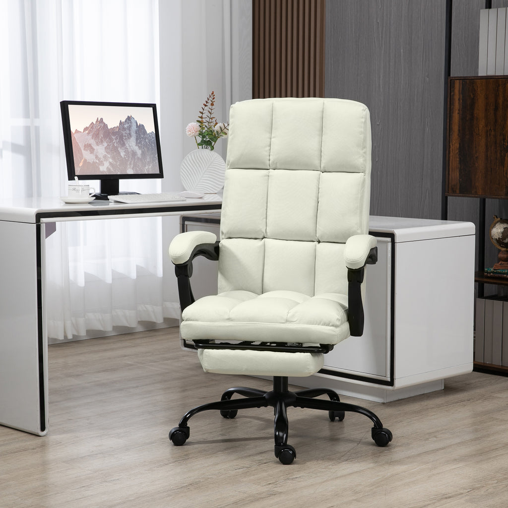 Vibration Massage Office Chair, Reclining Computer Chair with USB Port, Remote Control, Side Pocket and Footrest, Cream White