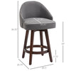 26" Counter Height Bar Stools, Linen Fabric Kitchen Stools with Nailhead Trim, Rubber Wood Legs and Footrest for Dining Room, Counter, Pub, Set of 4, Dark Gray
