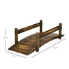 Wooden Garden Bridge with Planters on Safety Railings, Stained Finish Arc Footbridge for Pond Backyard Stream