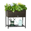 Indoor/Outdoor Rattan Flower Planter Box with Tool Storage Rack Below and Sturdy Elevated Work Area  28" H