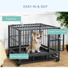 36" Heavy Duty Dog Crate Dog cage Kennel with Lockable Wheels, Double Door and Removable Tray, Grey