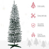 6' Snow Flocked Artificial Pencil Christmas Tree, Slim Xmas Tree with Realistic Branches and Plastic Base Stand for Indoor Decoration, Green