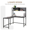 55 Inch Home Office L-Shaped Computer Desk with Storage Shelves, PC Table Study Writing Workstation with 2 Storage Compartments, Black