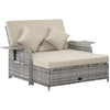 Grey 2 Seater Patio Wicker Lounge Sofa Set, Outdoor PE Rattan Garden Assembled Sun Lounger Daybed Furniture, w/ Storage Footstool & Side Tables