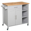 Grey Rolling Kitchen Island Cart on 360° Swivel Wheels, Wooden Kitchen Cart with Side Towel Rail and Drawer