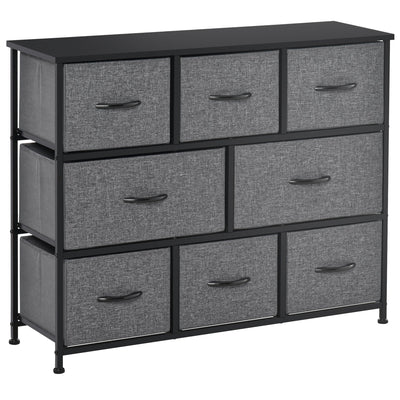 8-Drawer Dresser, 3-Tier Fabric Chest of Drawers, Storage Tower Organizer Unit with Steel Frame Wooden Top for Bedroom, Hallway, Dark Grey