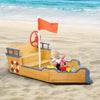 Kids Sandbox Pirate Ship Play Boat w/ Bench Seats and Storage, Cedar Wood
