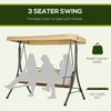 3-Seat Patio Swing Chair, Outdoor Canopy Swing Glider with Cushion, Adjustable Shade, and Slatted Design, for Porch, Garden, Poolside, Backyard, Beige