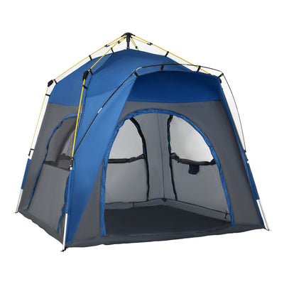 Camping Tents 4 Person Pop Up Tent Quick Setup Automatic Hydraulic Tent w/ Windows, Doors Carry Bag Included
