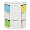 Wooden Kids Cabinet Corner Storage Drawer Clothes Books Organizer Children Display Shelf Wardrobe for Bedroom 9-Cubby Bins, White