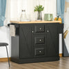 Farmhouse Mobile Kitchen Island Utility Cart on Wheels with Barn Door Style Cabinets, Drawers - Black