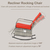 Outdoor Rattan Wicker Rocking Chair Patio Recliner with Soft Cushion, Adjustable Footrest, Max. 135 Degree Backrest, Red