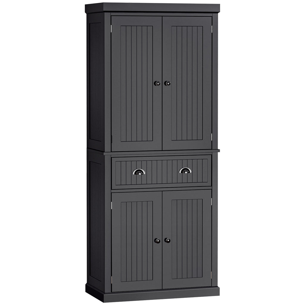 72" Kitchen Pantry Cabinet Freestanding Pantry with 4 Doors and 3 Adjustable Shelves, Tall Kitchen Storage Cabinet for Kitchen, Black