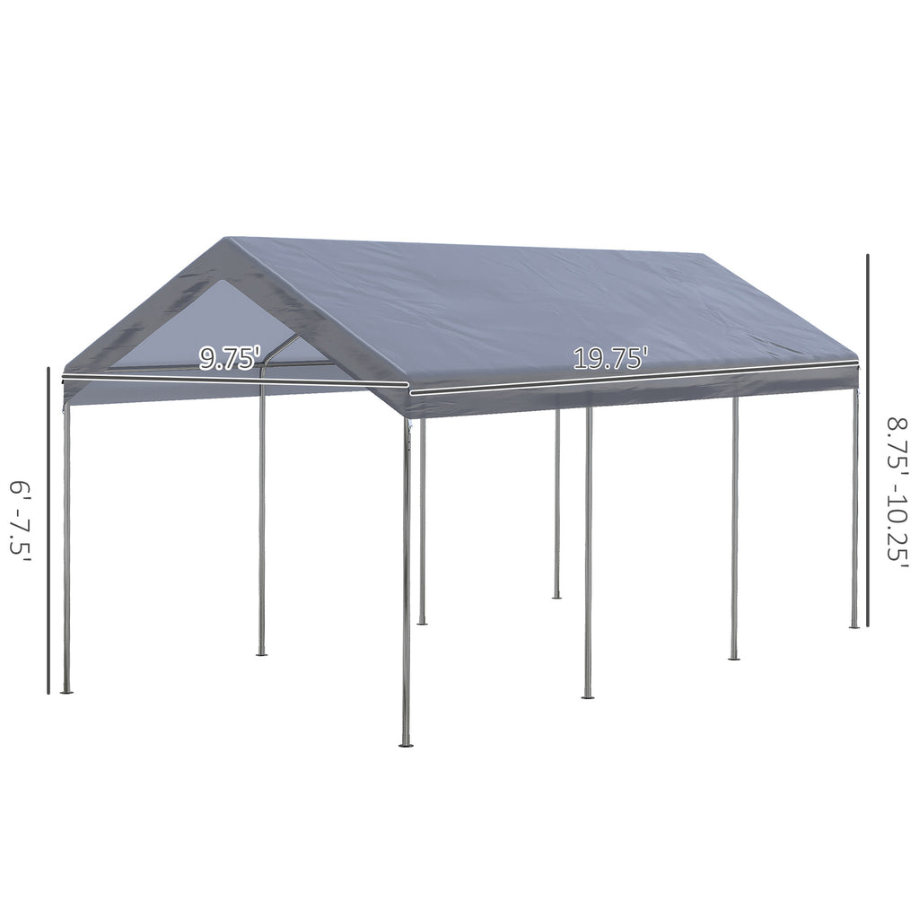 10' x 20' Carport, Portable Garage & Patio Canopy Tent Storage Shelter, Adjustable Height, Anti-UV Cover for Car, Truck, Boat, Catering, Wedding, Gray