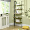 Industrial 5 Tier Ladder Shelf, Wall Mount Storage Shelves Bookcase with Metal Frame, Corner Unit, Plant Flower Rack for Balcony, Brown