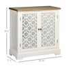 Farmhouse Storage Cabinet, Sideboard Buffet Cabinet with Double Glass Doors and Wood Countertop for Kitchen, Dining Room, Living Room, White