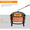 Copper-Colored Round Basin Wood Fire Pit Bowl with Organte Black Base  a Wood Poker  & Mesh Screen for Embers